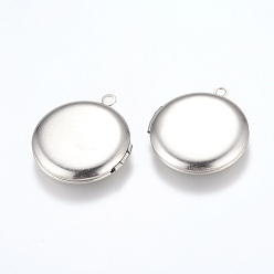 Stainless Steel Color Tarnish Resistant 316 Stainless Steel Locket Pendants, Photo Frame Charms for Necklaces, Flat Round, Stainless Steel Color, 31x27.5x5.5mm, Hole: 2.3mm, Inner Size: 20mm
