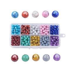Mixed Color Drawbench Glass Beads, Round, Mixed Color, 6~6.5x6mm, Hole: 1mm, about 74pcs/compartment, 740pcs/box, packaging box: 13.5x7x3cm