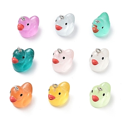 (52) Непрозрачная лаванда Подвески из смолы, с железной платиной петлей, прелести утки, разноцветные, 21x19.5x13.5 мм, отверстие : 2 мм