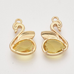 Light Gold Eco-Friendly Alloy Pendants, with Faceted Glass, Nickel Free, Swan, Gold, Light Gold, 20x12.5x4mm, Hole: 1.5mm