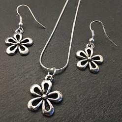 Платина Комплект из цветочного сплава с подвеской и висячими серьгами для женщин, платина, 15.75 дюйм (40 см)