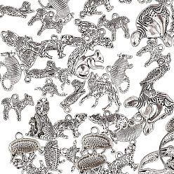 Antique Silver Tibetan Style Alloy Pendants, Mixed Shapes, Animals, Antique Silver, 21x21.5x3.5mm, Hole: 1.5mm, Total 150g per bag, about 70~80pcs per 150g.