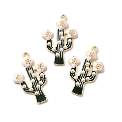 Кактус Подвески из сплава зеленой эмали, с пластиковыми жемчужными бусинами, золотые, кактус, 36x23.5x3.5 мм, отверстие : 1.8 мм