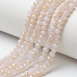 Фора Стеклянные бусины с гальваническим покрытием , имитация нефрита, с половиным покрытием цвета радуги, граненые, рондель, оранжевые, 6x5 мм, отверстие : 1 мм, около 85~88 шт / нитка, 16.1~16.5 дюйм (41~42 см)