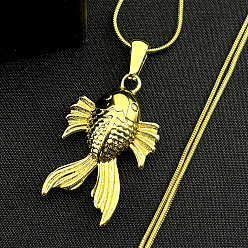 Golden 201 Stainless Steel Lucky Fish Pendant Necklaces, Golden, 15.75 inch(40cm)