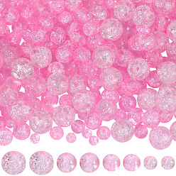 Rose Chaud 450 pièces 4 styles perles de verre craquelé peintes à la bombe, ronde, rose chaud, 4~10mm, trou: 1.1~1.6 m