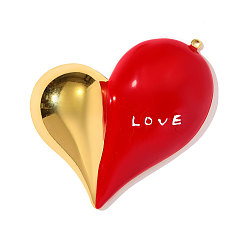 Red 304 Stainless Steel Enamel Big Pendants, Heart Charms, Ion Plating(IP), Real 18K Gold Plated, Red, 61x49x10mm, Hole: 2mm