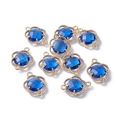 Синий Соединители стеклянные ссылки, с фурнитурой Berzel с открытой спиной из экологически чистого сплава, граненые, цветок, золотой свет, синие, 15.5x12x3 мм, отверстие : 1.4 мм