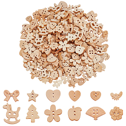 Mixed Shapes 240 шт. 12 стили 2 деревянные пуговицы с отверстием, бежевые, разнообразные, 11~20x12.5~23.5x3~3.5 мм, отверстие : 1.2~2.5 мм, 20 шт / стиль