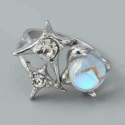 Платина Полукруглое кольцо-манжета из смолы с кристаллами и стразами в форме звезды, украшения из латуни для женщин, платина, размер США 7 3/4 (17.9 мм)