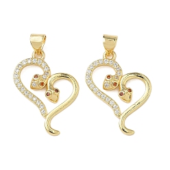 Настоящее золото 18K Латунные микро проложить кубического циркония подвески, стойки покрытие, змея, без свинца и без кадмия, долговечный, реальный 18 k позолоченный, 24.5x18x3.5 мм, отверстие : 4x3.5 мм
