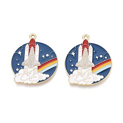 Стально-синий Подвески из эмали и сплава, плоский круглый и ракетный, золотой свет, стальной синий, 33.5x28x1.2 мм, отверстие : 1.5 мм