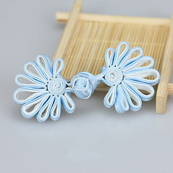 Светло-Голубой Пуговицы с китайским узлом из полиэстера, пришивные застежки для аксессуаров к одежде, цветок, Небесно-голубой, 75x32 мм