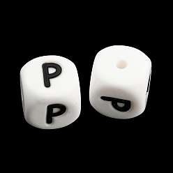 Letter P 20Pcs White Cube Letter Silicone Beads 12x12x12mm Square Dice Alphabet Beads with 2mm Hole Spacer Loose Letter Beads for Bracelet Necklace Jewelry Making, Letter.P, 12mm, Hole: 2mm