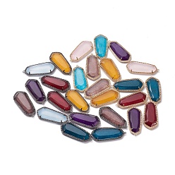 (52) Непрозрачная лаванда Природного нефрита подвески, с настройками латунь когтями, граненые, шестиугольник, окрашенные, разноцветные, 40x18x5.5 мм, отверстие : 1.2 мм