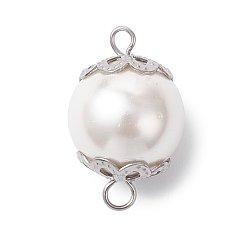 Нержавеющая Сталь Цвет Подвески-соединители из белых круглых жемчужин, с 304 фурнитурой из нержавеющей стали, цвет нержавеющей стали, 20x13 мм, отверстия : 1.6 mm и 2.5 мм