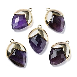 Аметист Подвески из натурального аметиста , с золотой латуни нахождения, подвески в форме клубники, граненые, 25x17.5x7 мм, отверстие : 1.6 мм