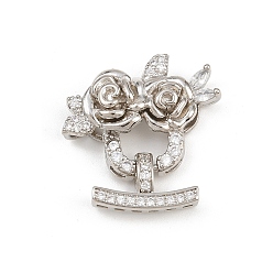 Платина Латунное микропейв, прозрачный кубический цирконий, складные застежки, цветок, платина, 18.5x24x7.5 мм