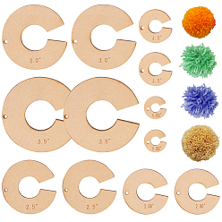 пшеница 2 наборы мдф дерево помпон шар производитель, 1/1.5/2/2.5/3/3.5 дюймовый шаблон открытого круга с помпонами, цвет пшеницы, 2.54~8.89x0.3 см, 6 шт / комплект