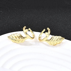 Настоящее золото 18K Серьги-каффы из латуни в форме листа, стойки покрытие, долговечный, без свинца и без кадмия, реальный 18 k позолоченный, 12.5x18x14 мм