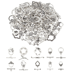 Античное Серебро Сплавочные застежка тоггл тибетского стиля, разнообразные, античное серебро, Кольцо: 17~28x12~26 mm, бар: 4~16x16.5~41 mm, отверстие : 1.5~2 мм, 6 шт / стиль