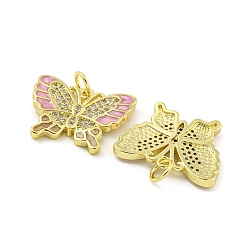 Mixed Color Brass Micro Pave Clear Cubic Zirconia Pendants, with Enemal Real 18K Gold Plated, Beutterfly, Mixed Color, 18x23x3mm, Hole: 4mm
