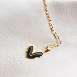 Черный 304 Женские ожерелья с подвеской в форме сердца из нержавеющей стали и смолы, золотые, чёрные, 17.72 дюйм (45 см)