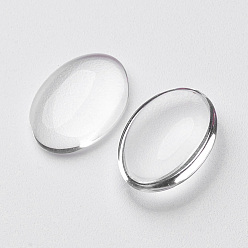 Clear Transparent Glass Cabochons, Oval, Clear, 25x18mm, 5.4mm(Range: 4.9~5.9mm) thick