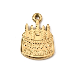 Real 18K Gold Plated Birthday 304 Stainless Steel Pendants, Happy Birthday Cake Charms, Ion Plating(IP), Real 18K Gold Plated, 22x15x2mm, Hole: 1.6mm