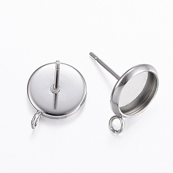 Нержавеющая Сталь Цвет Не тускнеет 304 серьги-гвоздики из нержавеющей стали, с петлей, плоско-круглые, цвет нержавеющей стали, лоток : 8 мм, 13x10x1.5 мм, отверстие : 2 мм, штифты : 0.8 мм
