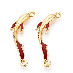 Настоящее золото 18K Подвески-соединители из латуни с микропаве из прозрачного кубического циркония и огнеупорной эмали, без кадмия, без никеля и без свинца, рыбные ссылки, реальный 18 k позолоченный, 32.8~33x11.8x3.1 мм, отверстие : 1.4~1.5 мм