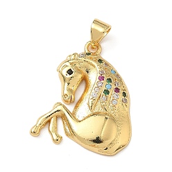 Лошадь Латунные микро проложить кубического циркония подвески, стойки покрытие, животное, без свинца и без кадмия, долговечный, реальный 18 k позолоченный, лошадь, 26x22.5x3.5 мм, отверстие : 4.5x3 мм