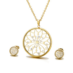 Золотой Комплекты из полых круглых серег-гвоздиков и ожерелий с кубическим цирконием и стеклом из нержавеющей стали, золотые, ожерелья: 304 дюйм (25.59 см)