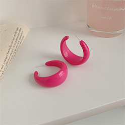 Фуксиновый Акриловые серьги-гвоздики в форме буквы С, с пинами из нержавеющей стали , платина, красно-фиолетовые, 38x16 мм