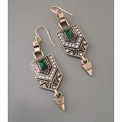 Золотой Болтаться серьги сплава горный хрусталь, пятиугольник, золотые, 60x16 мм