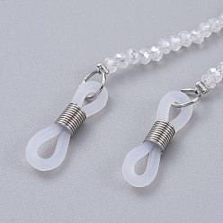 Clear Eyeglasses Chains, Neck Strap for Eyeglasses, with Electroplate Glass Beads, Brass Crimp Beads and Rubber Loop Ends, Clear, 31.3 inch(79.5cm)