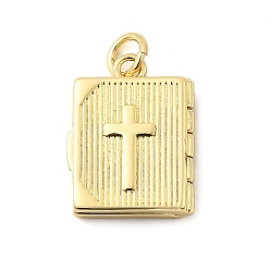 Настоящее золото 18K Книга с крестообразными латунными подвесками, долговечный, без свинца и без кадмия, стойки покрытие, с целью перехода в кольце, реальный 18 k позолоченный, 16x12.5x4 мм, отверстие : 3.5 мм