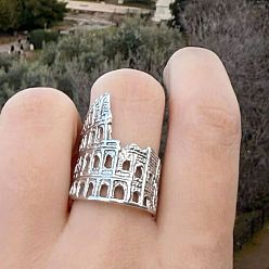 Silver Alloy Rome Colosseum Cuff Open Rings for Unisex, Silver, US Size 4 1/4(15~20mm)