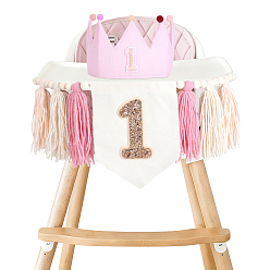 Colorful Polyester Braided Tassel Banners, with Wooden Beads, for First Birthday Celebration, Colorful, 202mm and 1291mm