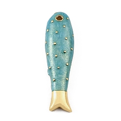 Dark Turquoise Brass Enamel Pendants, Fish Charms, Rack Plating, Long-Lasting Plated, Cadmium Free & Lead Free, Real 18K Gold Plated, Dark Turquoise, 40x11x5.5mm, Hole: 2mm