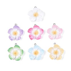 (52) Непрозрачная лаванда Непрозрачные подвески смолы, цветок с платиновой железной петлей, разноцветные, 34~35x30~31.5x7.5~8 мм, отверстие : 2 мм