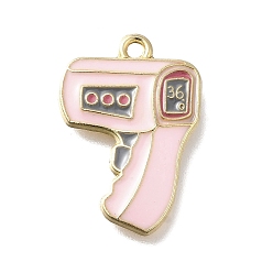 Pink Подвески из сплава с эмалью медицинской тематики, температурный пистолет очарование, золотые, розовые, 25x17.5x2.5 мм, отверстие : 1.8 мм