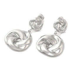 Stainless Steel Color Non-Tarnish 304 Stainless Steel Stud Earrings, Twist Flat Round, Stainless Steel Color, 41x24mm