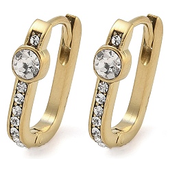 Кристалл 304 из нержавеющей стали овальные серьги обруча, со стразами, реальный 14 k позолоченный, ионное покрытие (ip), кристалл, 15x4 мм