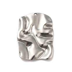 Stainless Steel Color Non-Tarnish 304 Stainless Steel Pendants, Textured Rectangle, Stainless Steel Color, 33x25x3mm, Hole: 1.8mm