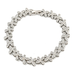 Прозрачный Браслеты с звеньями-бабочкой из латуни и циркония для женщин для женщин, долговечный, платина, прозрачные, 7-3/8 дюйм (18.6 см)