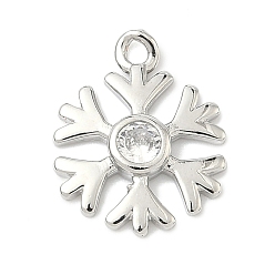 Платина Рождественские подвески из латуни с прозрачными кубическими цирконами, прелести снежинки, без кадмия и без свинца, долговечный, стойки покрытие, платина, 14x11.5x2 мм, отверстие : 1.2 мм