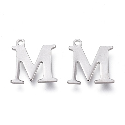 Letter M 304 Stainless Steel Charms, Laser Cut, Alphabet, Stainless Steel Color, Letter.M, 12x11.5x0.8mm, Hole: 1mm