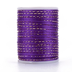 Indigo Polyester Cord, with Gold Metallic Cord, Chinese Knotting Cord, Indigo, 1.5mm, about 4.37 yards(4m)/roll