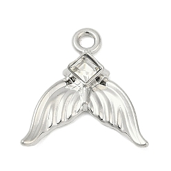 Прозрачный Платинового сплава подвески, прелести рыбий хвост, со стеклом, стойки покрытие, без кадмия, без никеля и без свинца, прозрачные, 17.5x16.5x3 мм, отверстие : 1.8 мм